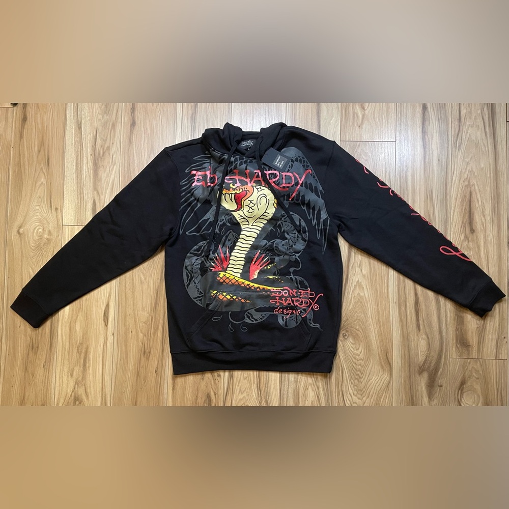 Ed Hardy Black and Red Cobra Snake Graphic Hoodie